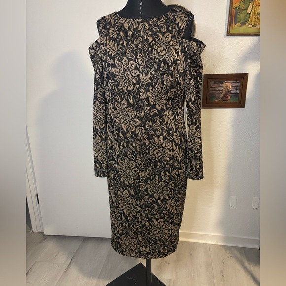 Eliza J Black and Gold Holiday Christmas New Years Long Sleeve Dress - Picture 5 of 5